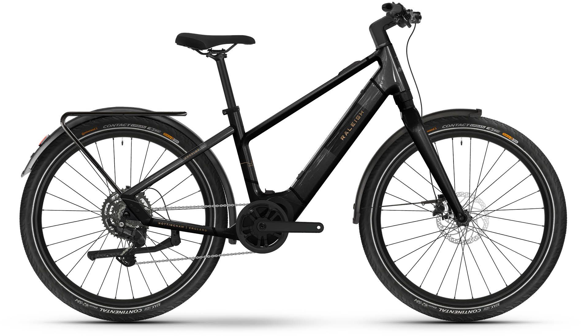 Raleigh Hockley Crossbar Electric Hybrid Bike L / 52CM Black Flat Gloss - Cycles UK